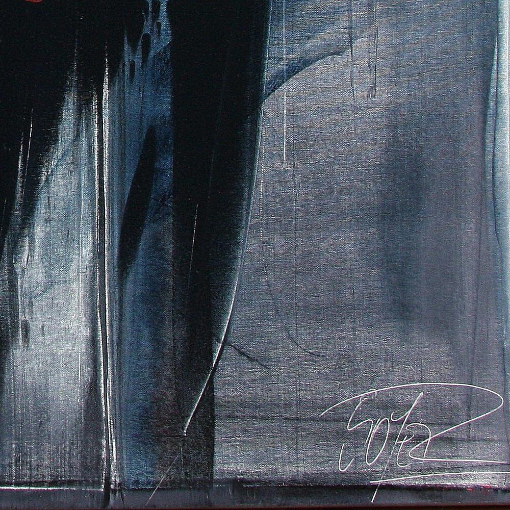Caligrafía roja dinámica sobre lienzo negro Pintura al óleo expresionista abstracta - Painting Contemporáneo de Jean Soyer