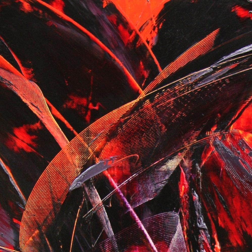 Pittura ad olio espressionista astratta dinamica rossa su nero di Jean Soyer in vendita 10