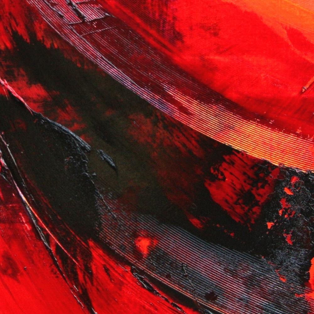 Pittura ad olio espressionista astratta dinamica rossa su nero di Jean Soyer in vendita 2