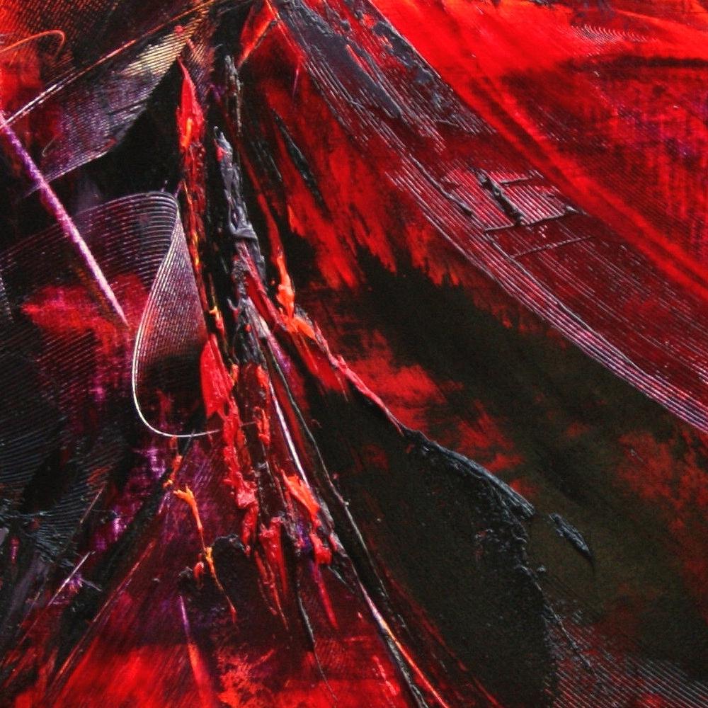 Pittura ad olio espressionista astratta dinamica rossa su nero di Jean Soyer in vendita 3