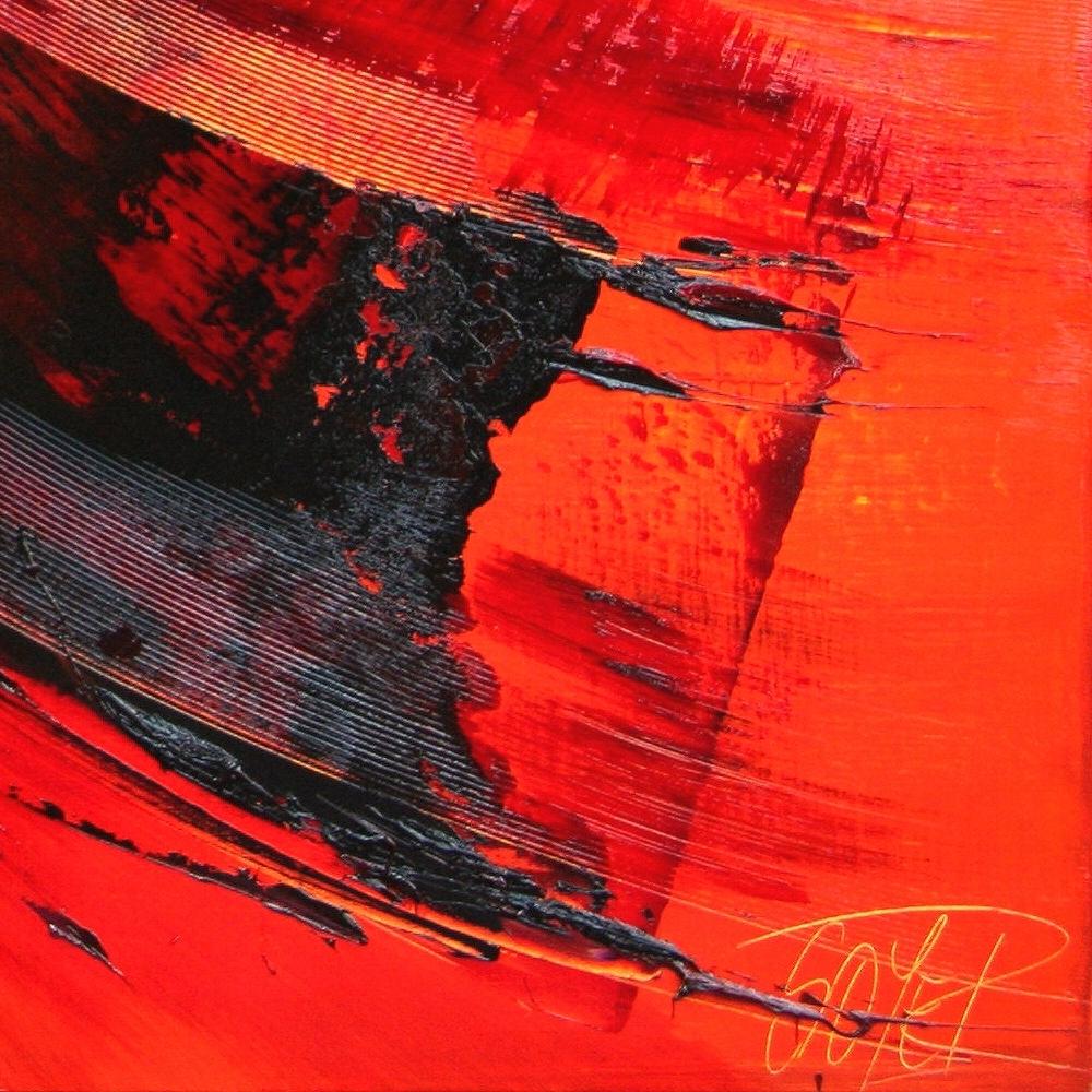 Pittura ad olio espressionista astratta dinamica rossa su nero di Jean Soyer in vendita 4