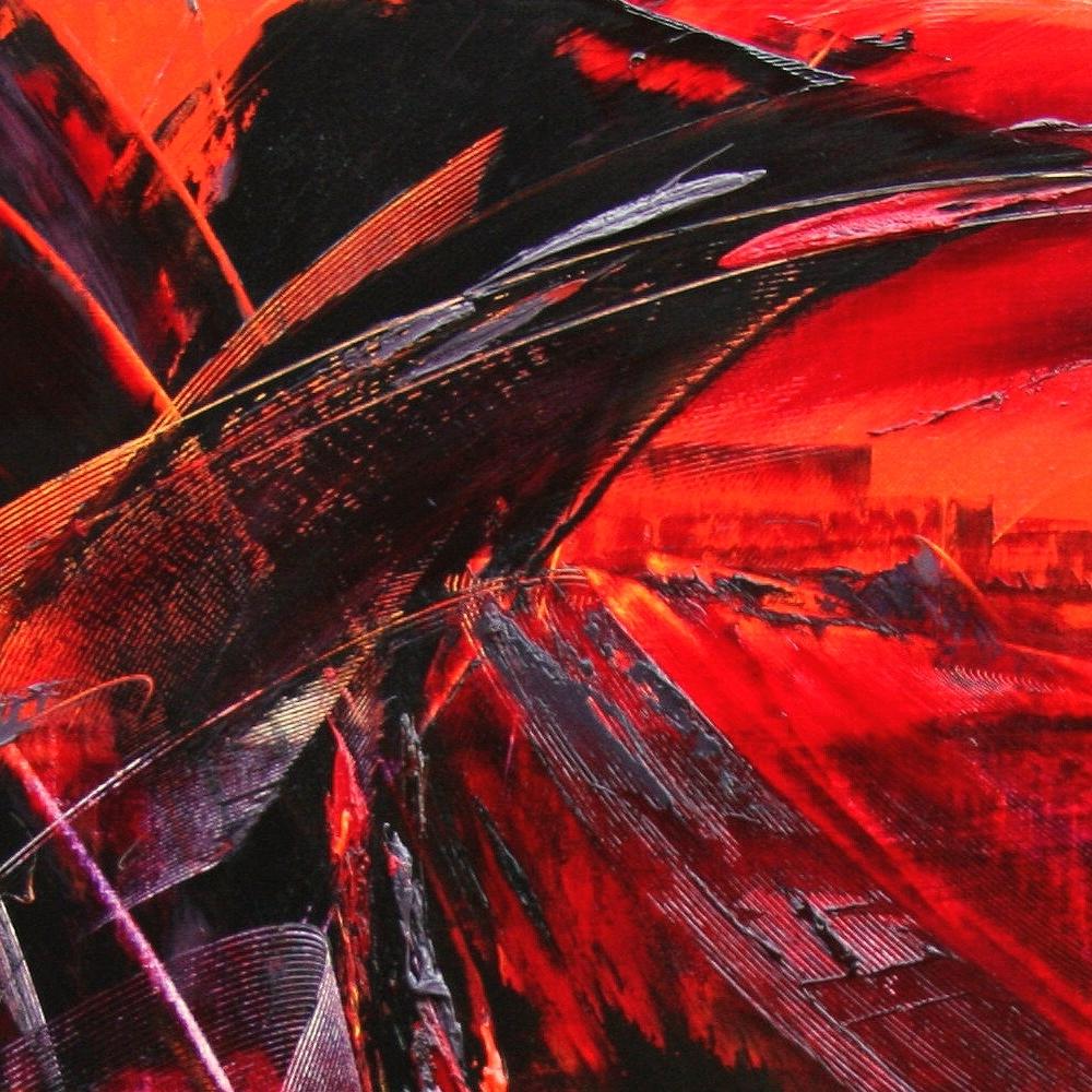 Pittura ad olio espressionista astratta dinamica rossa su nero di Jean Soyer in vendita 8