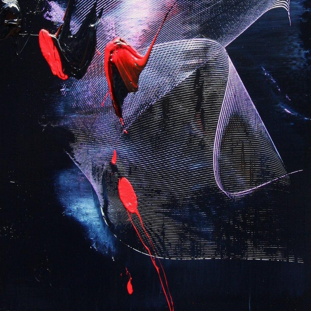 Movimento etereo: Tela astratta moderna con contrasto dinamico - Abstract Painting Nero di Jean Soyer