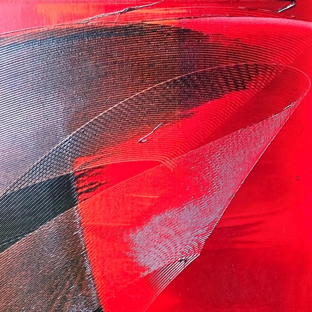 Gesti neri espressivi su sfondo rosso vibrante Pittura ad olio astratta in vendita 7