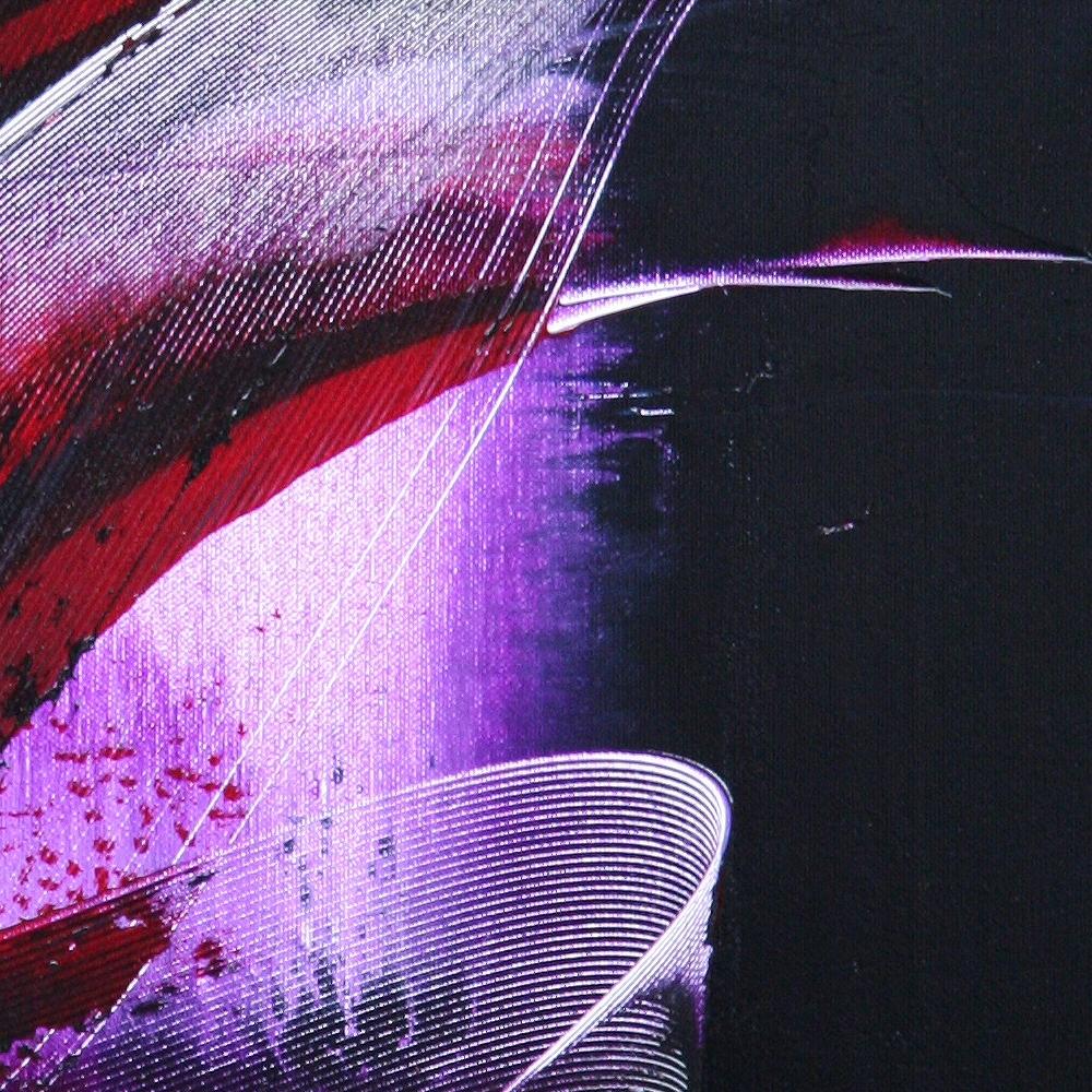 Forma spettrale viola con macchie rosse su sfondo scuro Pittura ad olio astratta 4
