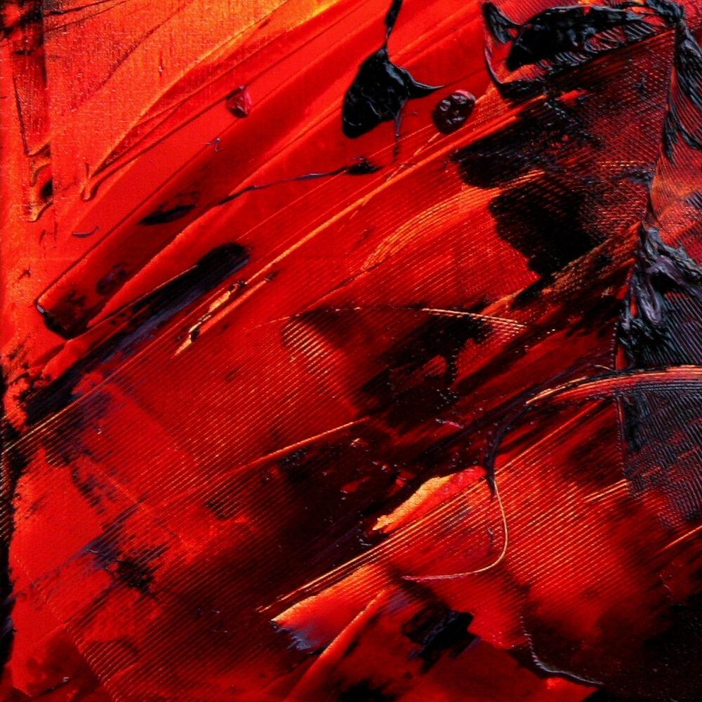 Large Black on Red and Yellow Background Abstract Painting 7