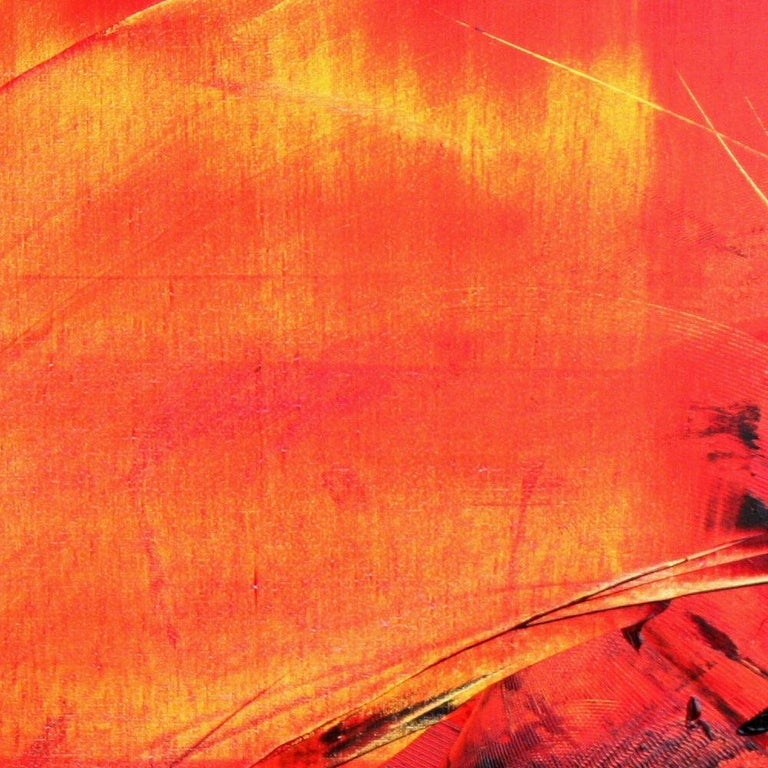 Jean Soyer - Large Black on Red and Yellow Background Abstract Painting For  Sale at 1stDibs