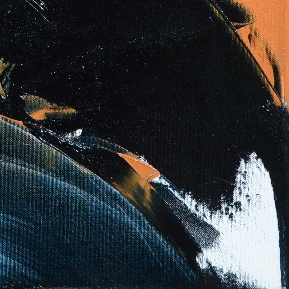 Großes abstraktes Ölgemälde mit dunklen Schleifen auf weißem und orangefarbenem Hintergrund, ohne Titel im Angebot 9