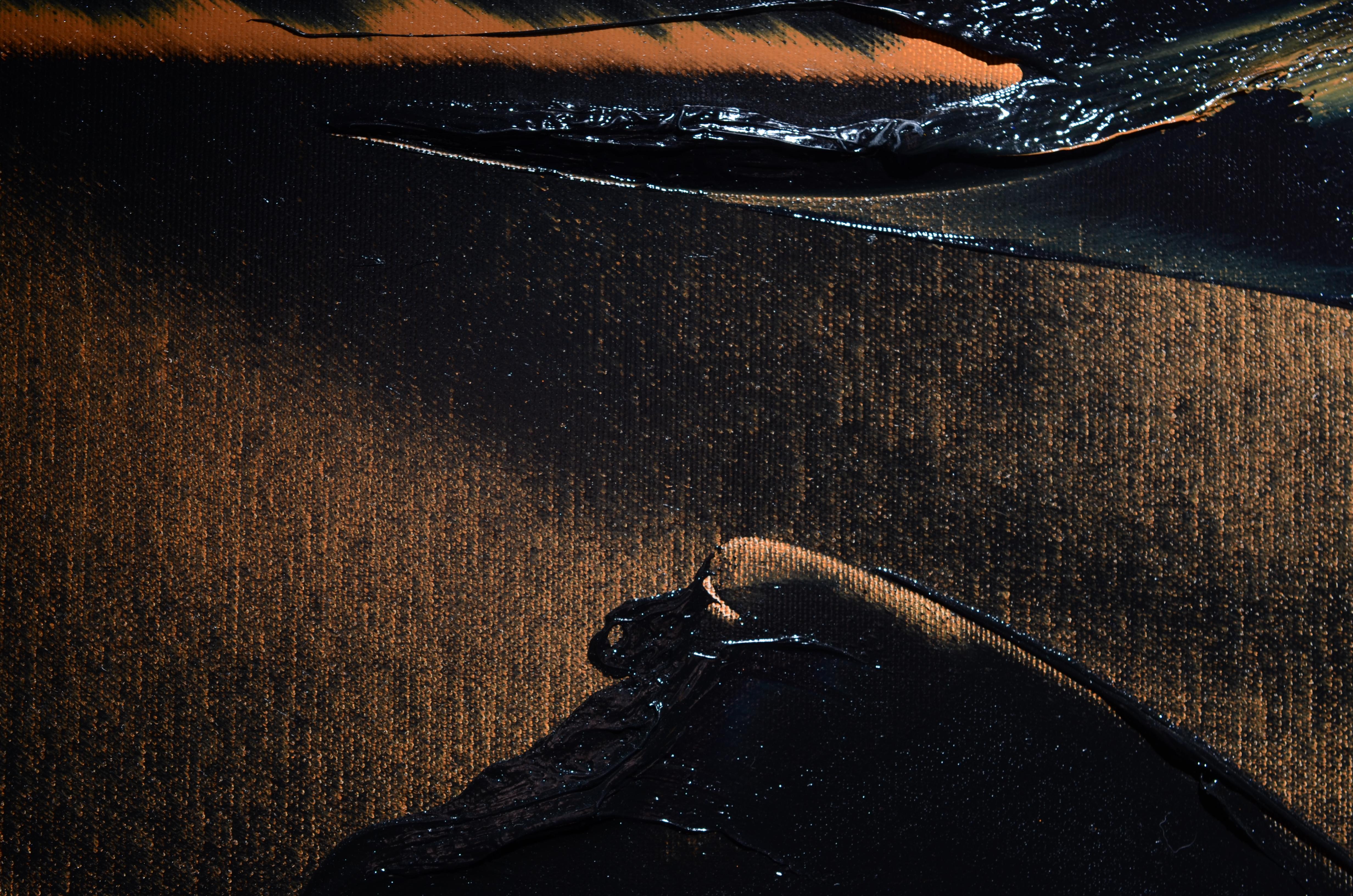 Großes abstraktes Ölgemälde mit dunklen Schleifen auf weißem und orangefarbenem Hintergrund, ohne Titel im Angebot 5