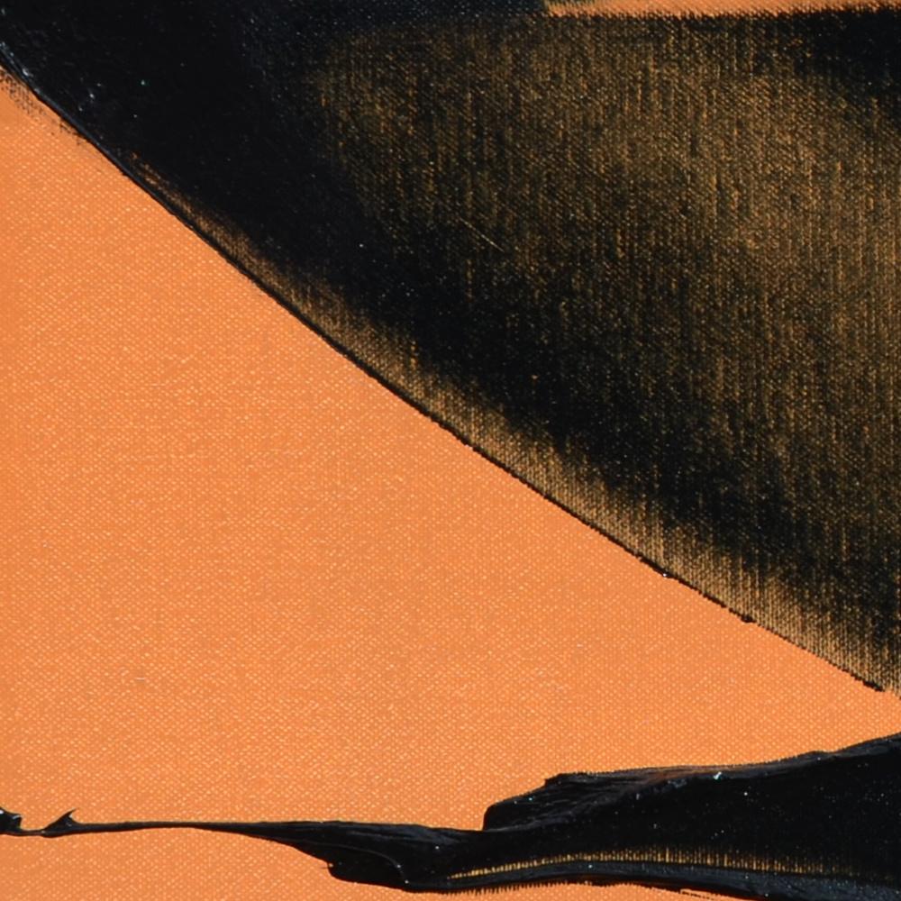 Großes abstraktes Ölgemälde mit dunklen Schleifen auf weißem und orangefarbenem Hintergrund, ohne Titel im Angebot 1