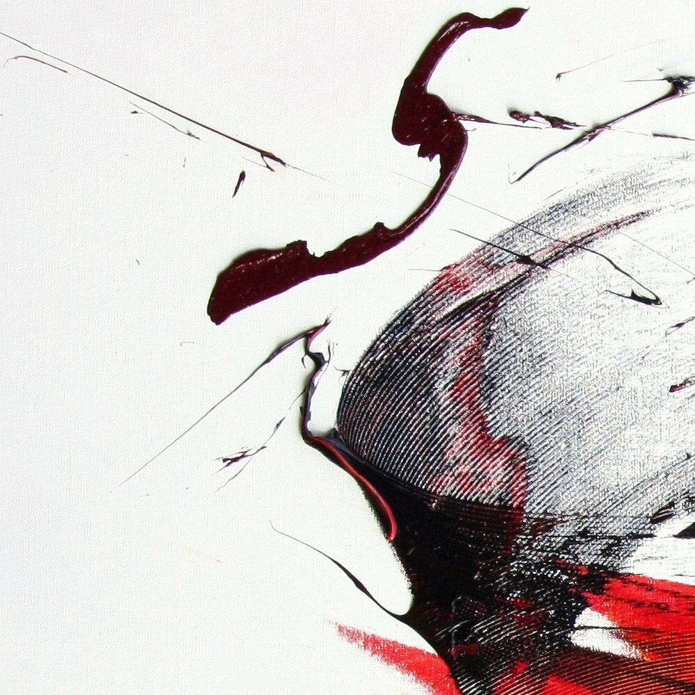 Grande peinture à l'huile abstraite luminescente rouge foncé sur fond blanc - Abstrait Painting par Jean Soyer