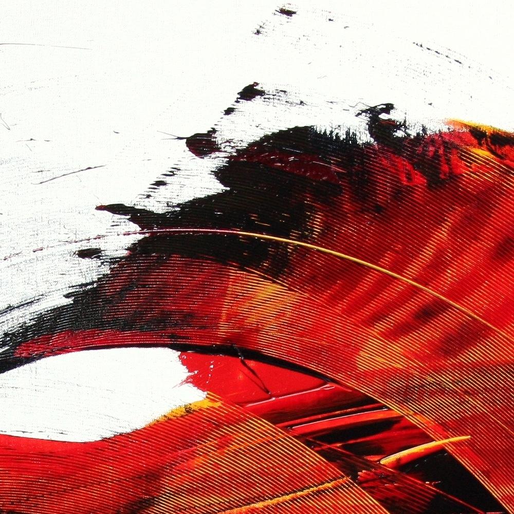 Großes, leuchtendes dunkelrotes Wellengemälde auf weißem Hintergrund, abstraktes Ölgemälde (Rot), Abstract Painting, von Jean Soyer