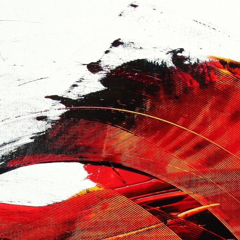 Grande mareggiata rosso scuro luminescente su sfondo bianco Pittura ad olio astratta - Abstract Painting Rosso di Jean Soyer