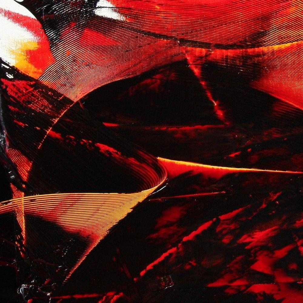 Grande peinture à l'huile abstraite luminescente rouge foncé sur fond blanc en vente 4