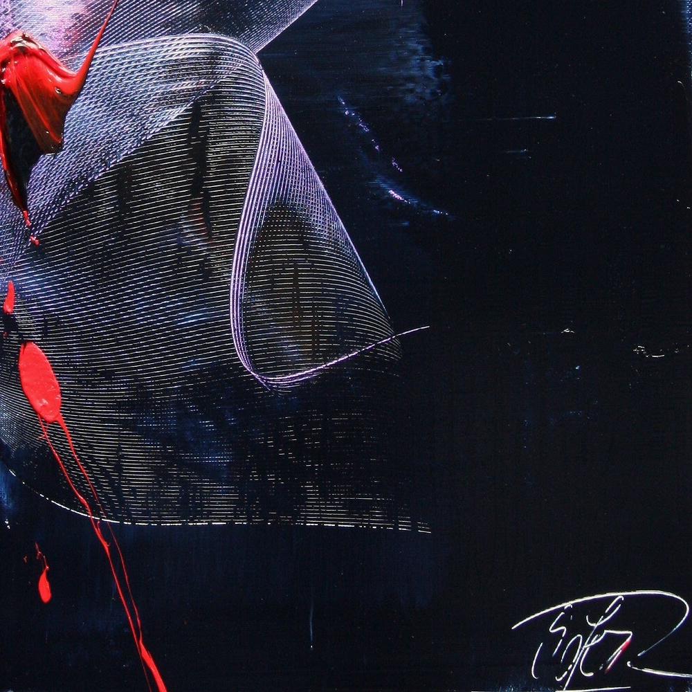 Abstraktes Ölgemälde in Mauve und Blau mit Evanescence- und Rottönen auf dunklem Hintergrund im Angebot 9