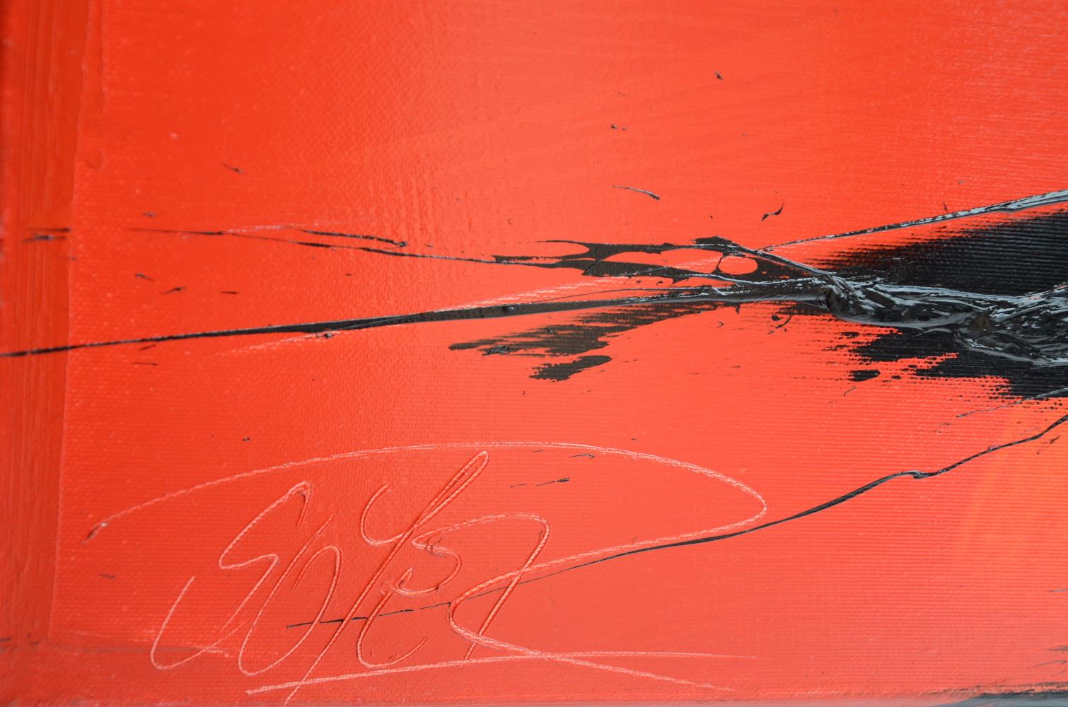 Misteriosa Figura de Sombra en Rojo - Pintura al Óleo Contemporánea de Arte Oscuro en venta 5