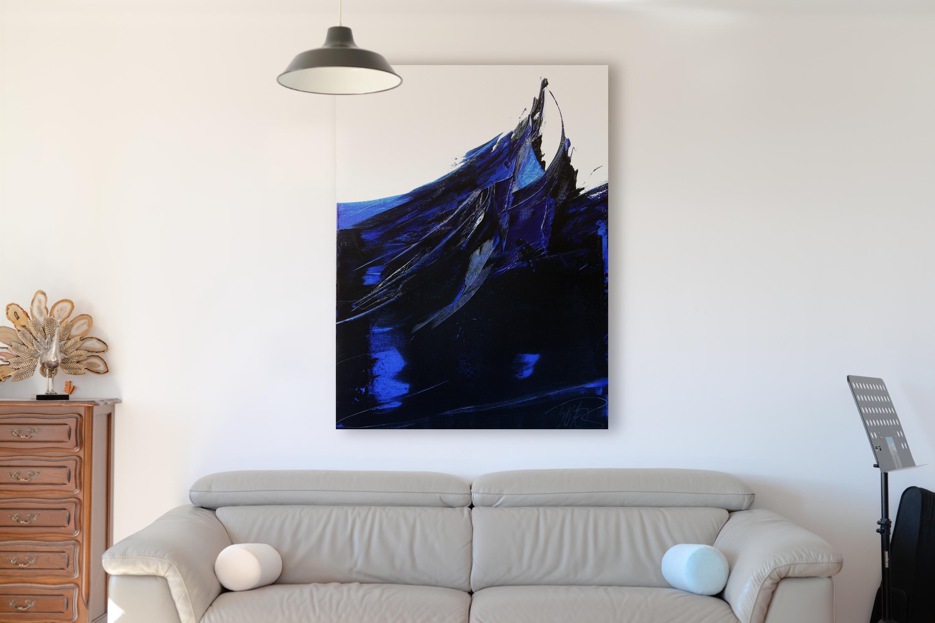 Potente paesaggio astratto blu: Interpretazione moderna della montagna - Painting di Jean Soyer