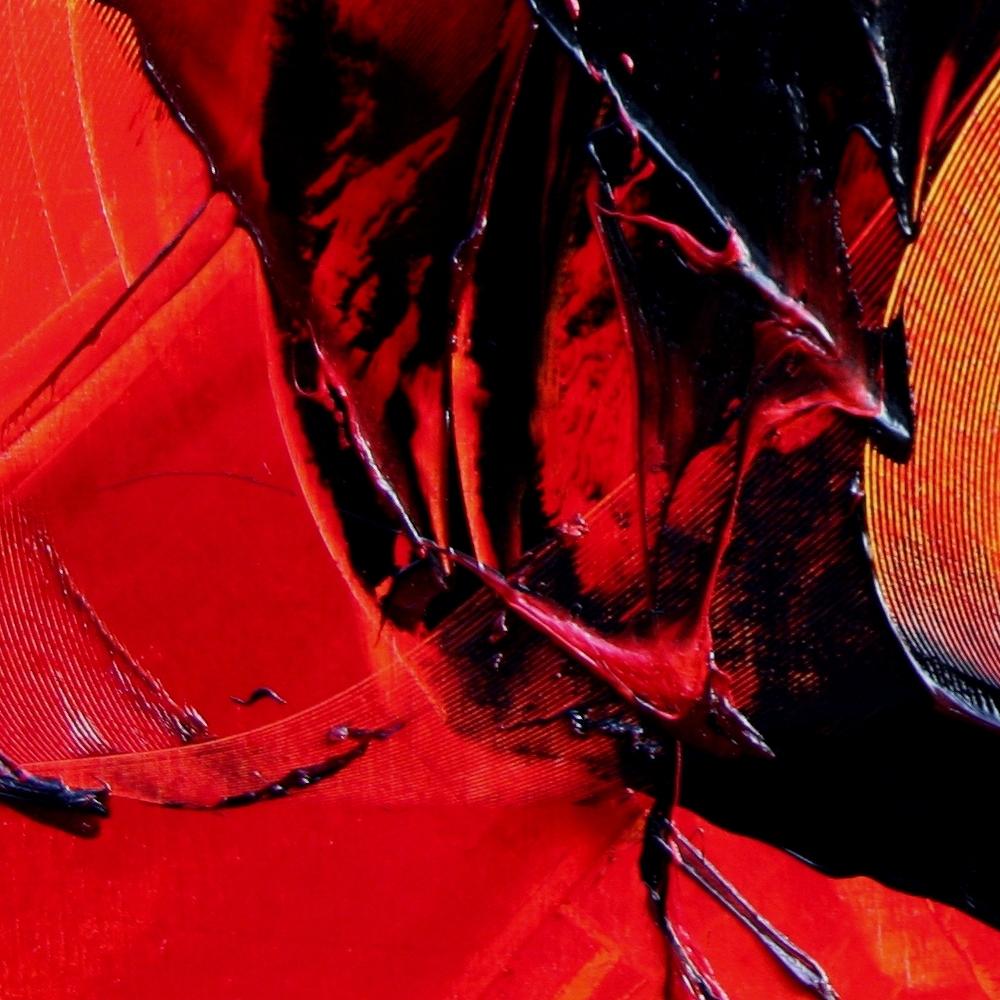 Potente dipinto ad olio astratto dinamico nero su rosso in movimento in vendita 6