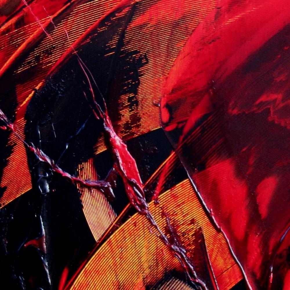 Potente dipinto ad olio astratto dinamico nero su rosso in movimento in vendita 7