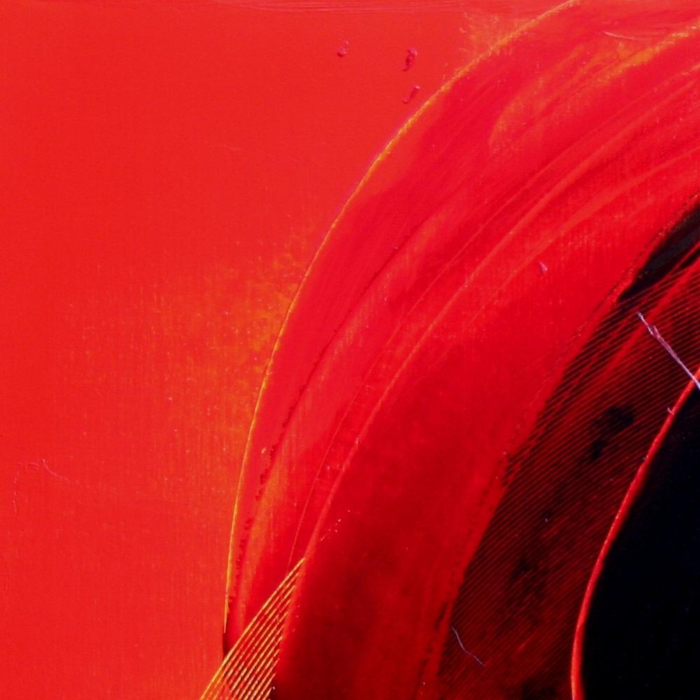 Potente dipinto ad olio astratto dinamico nero su rosso in movimento - Abstract Painting Rosso di Jean Soyer