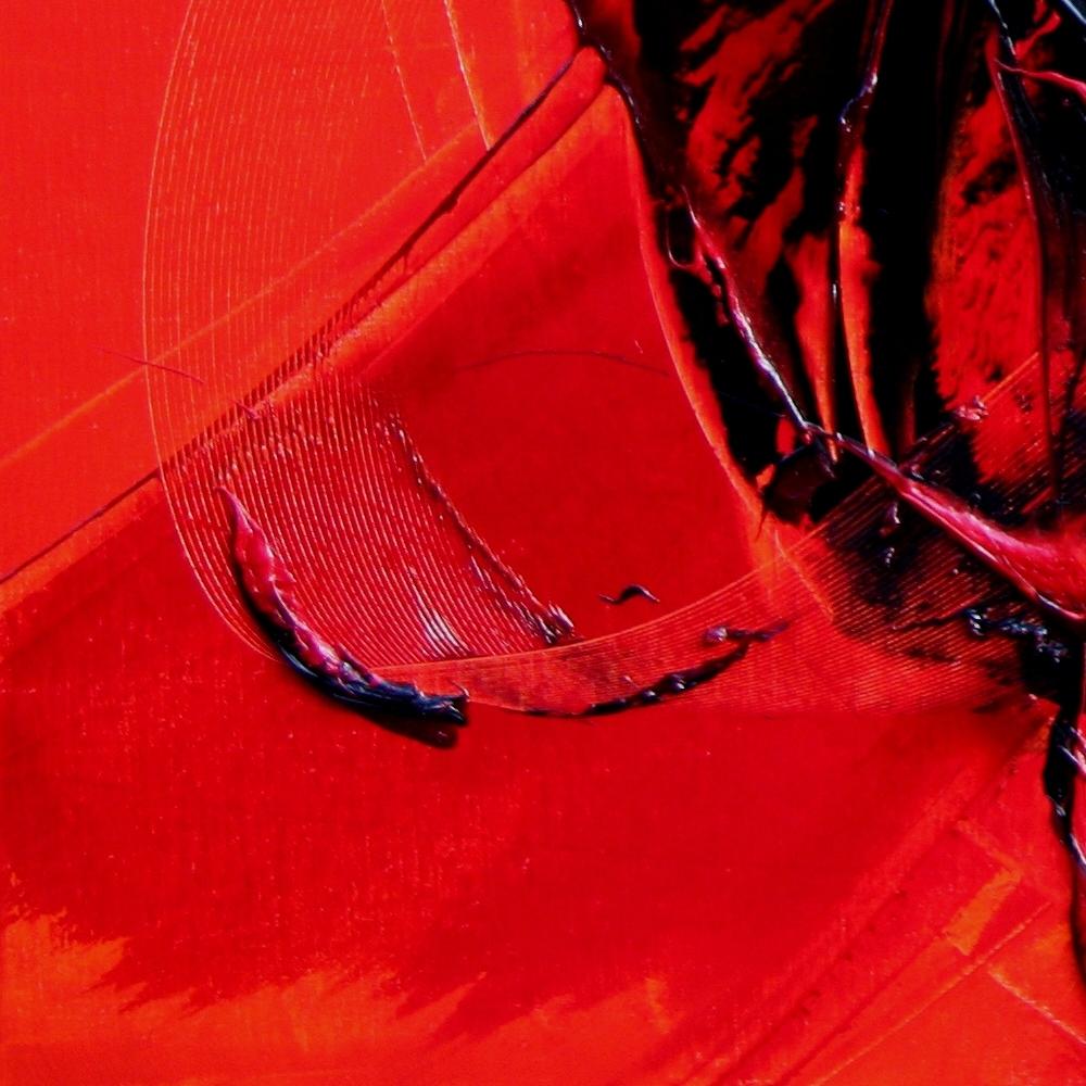 Potente dipinto ad olio astratto dinamico nero su rosso in movimento in vendita 2