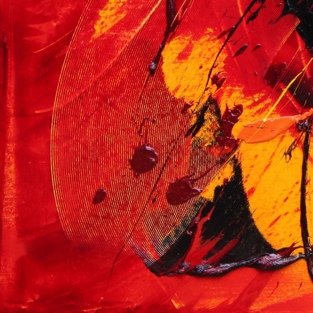 Pittura ad olio astratta di grandi dimensioni con sfondo nero, giallo e arancione 8