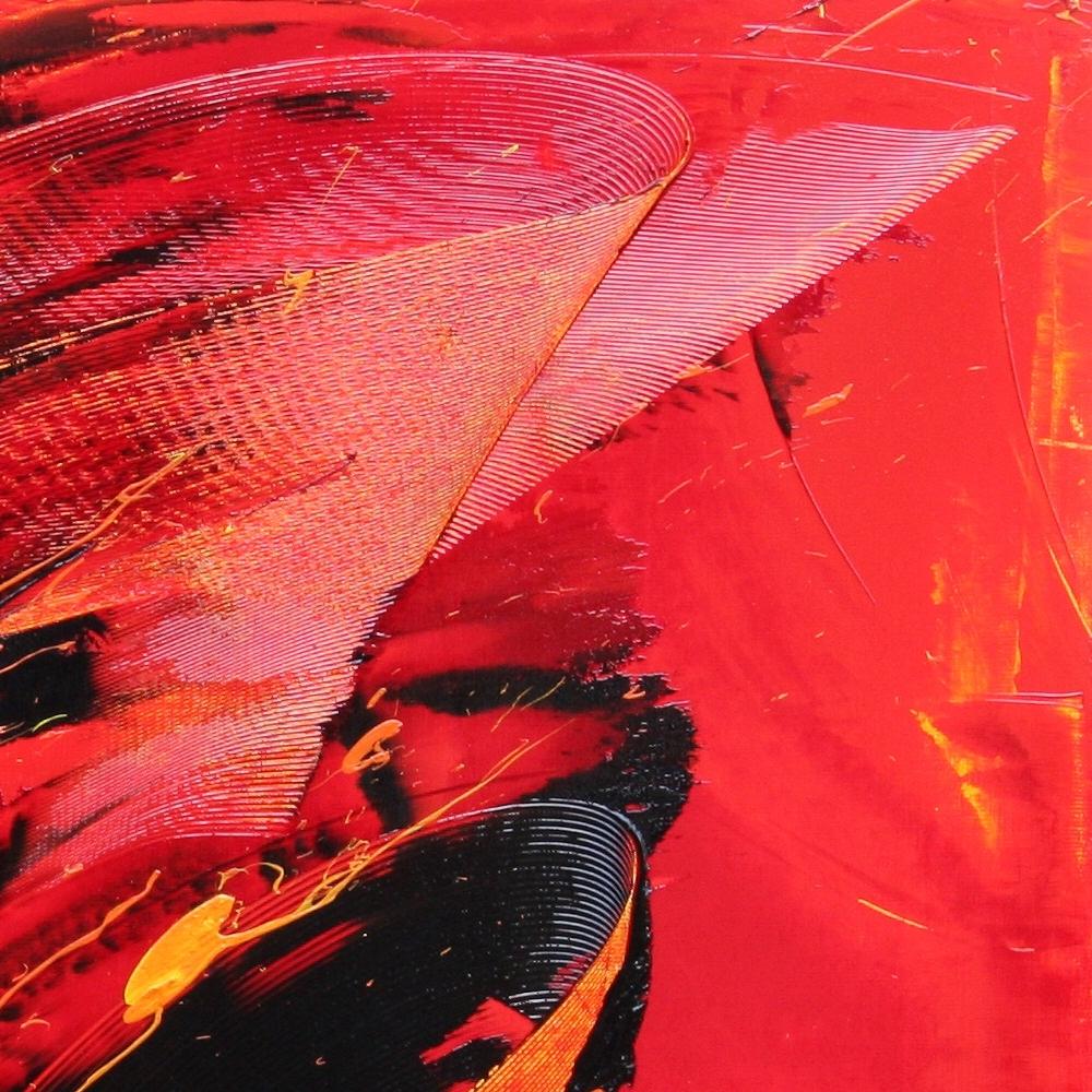 Pittura ad olio astratta di grandi dimensioni con sfondo nero, giallo e arancione 9