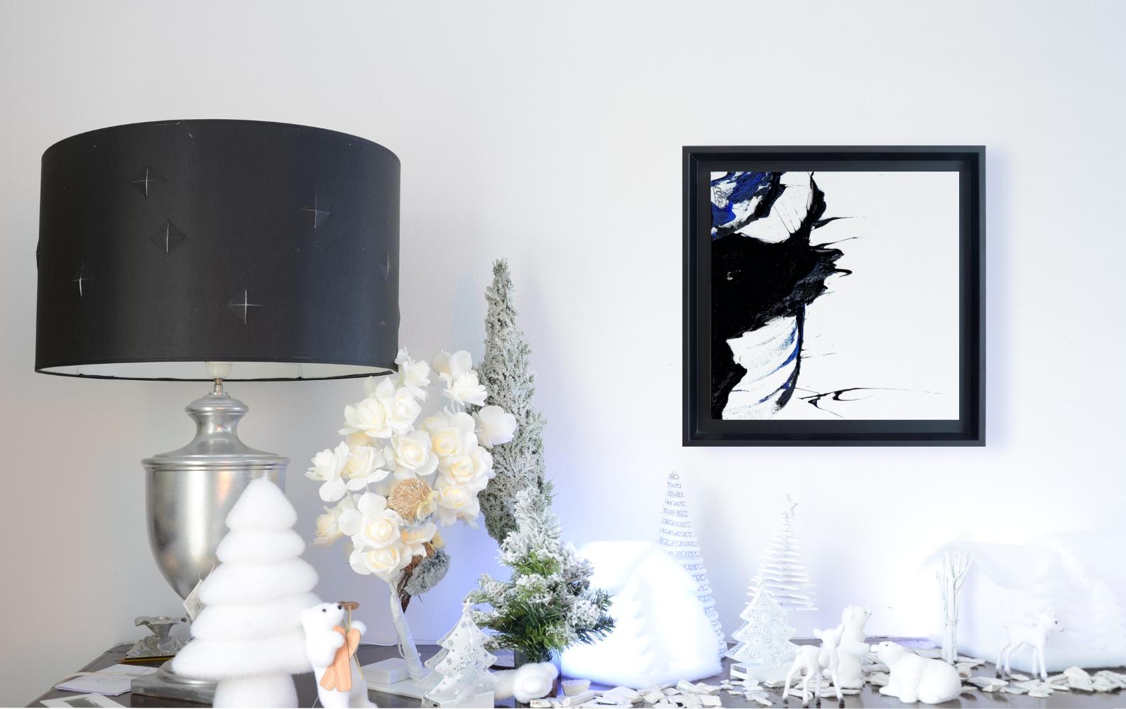 Puro movimento astratto nero e blu su bianco: Pittura a olio dinamica di Jean Soyer in vendita 1