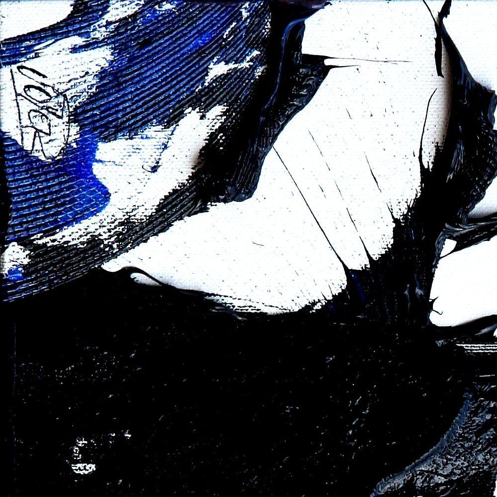 Puro movimento astratto nero e blu su bianco: Pittura a olio dinamica di Jean Soyer in vendita 5