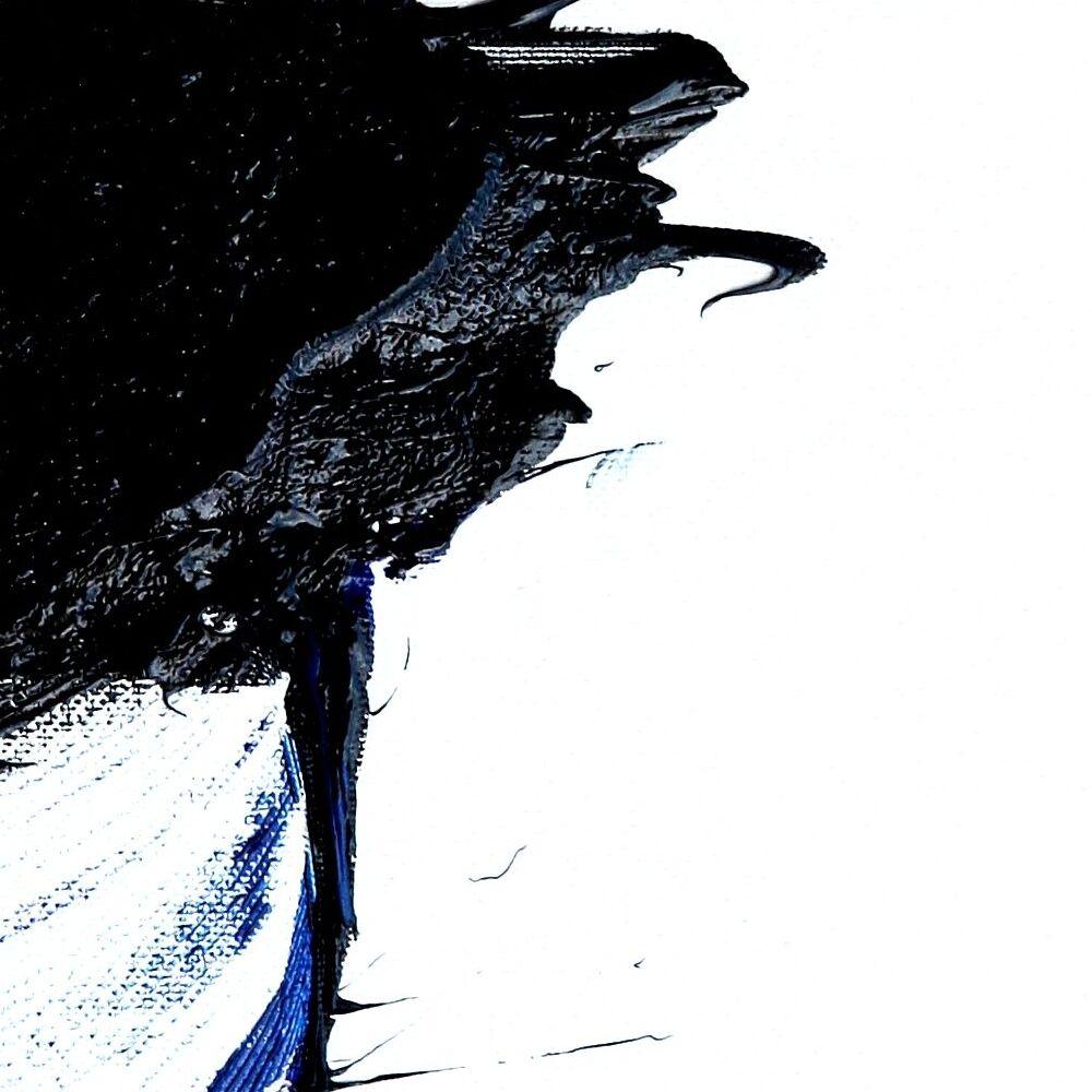 Puro movimento astratto nero e blu su bianco: Pittura a olio dinamica di Jean Soyer in vendita 7