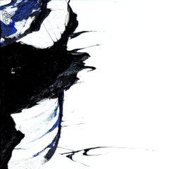 Puro Movimiento Abstracto Negro y Azul sobre Blanco: Óleo dinámico de Jean Soyer