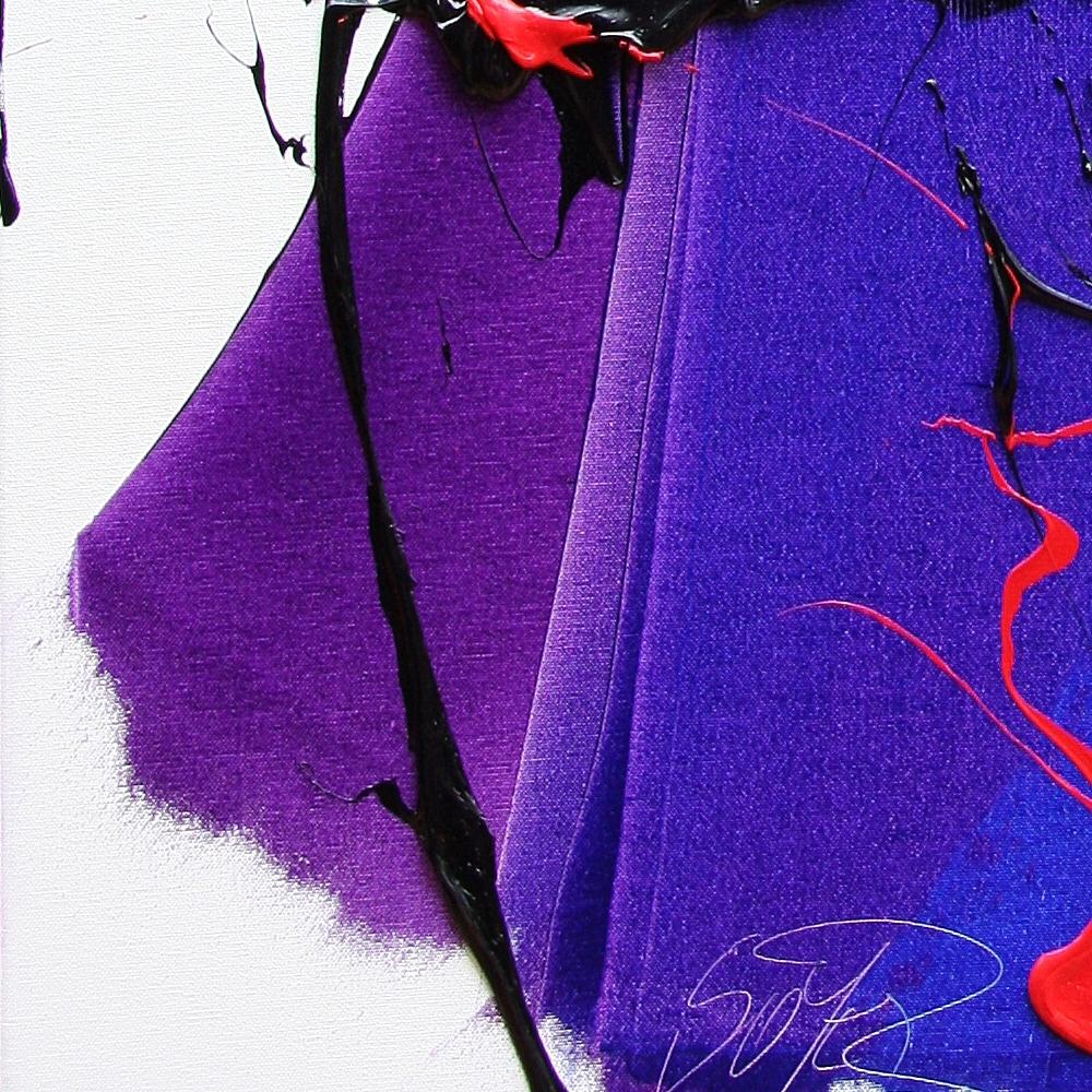 Purple, Blue and Red Dynamic Gesture on White Abstract Oil Painting, Untitled 10