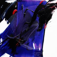 Peinture à l'huile abstraite violette, bleue et rouge sur blanc, sans titre
