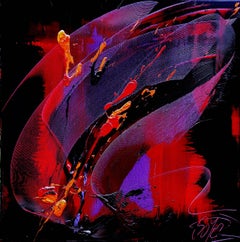 Peinture à l'huile abstraite gestuelle violette, rouge, orange et noire