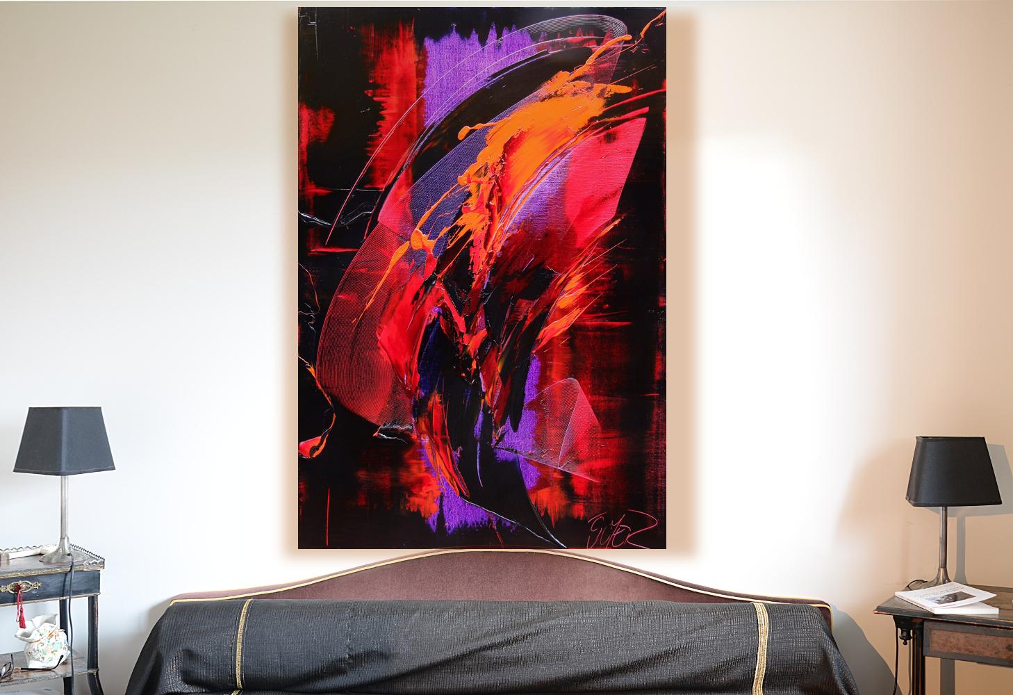 Purple, Red, Orange and Black Vertical Abstract Oil Painting 11