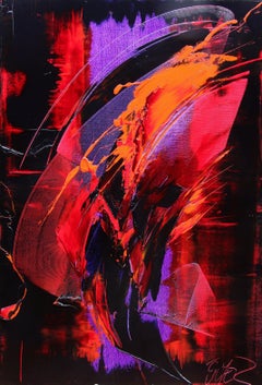 Purple, Red, Orange and Black Vertical Abstract Oil Painting