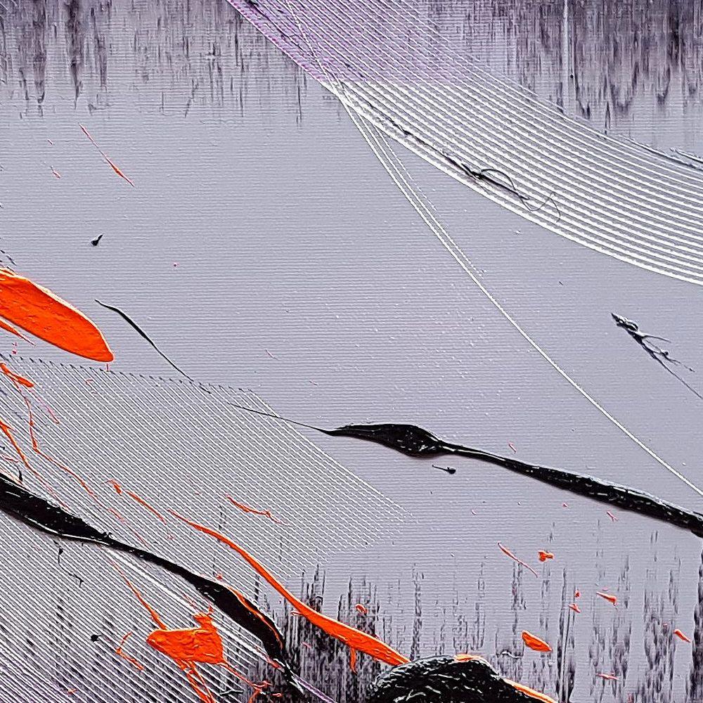 Pittura a olio con astrazione lirica, rosso e nero su nero e malva, senza titolo 1