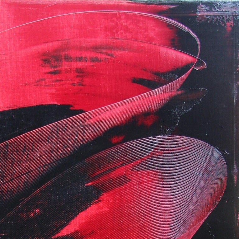 Red and Black Tornado Vertical Abstract Oil Painting For Sale 9
