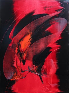 Peinture à l'huile abstraite verticale Tornado rouge et noire