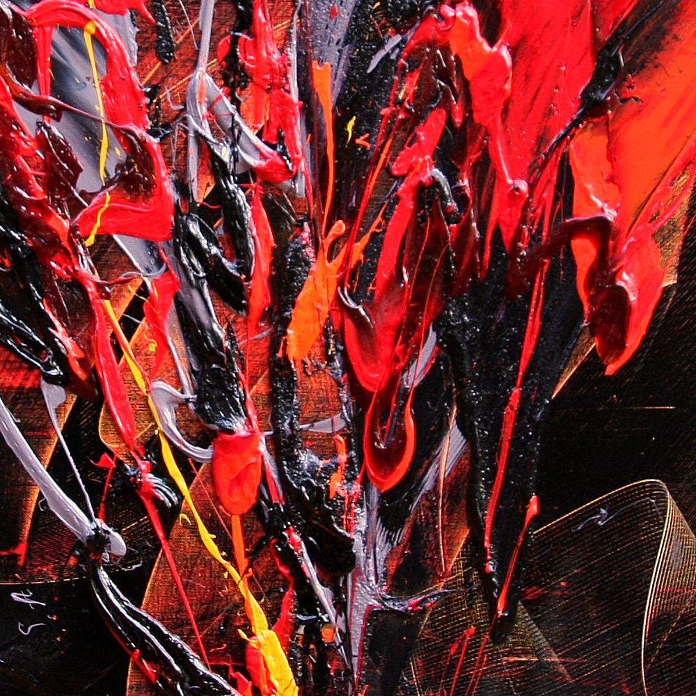 Red and Mauve Fireworks on Dark Background Squared Abstract Oil Painting 4