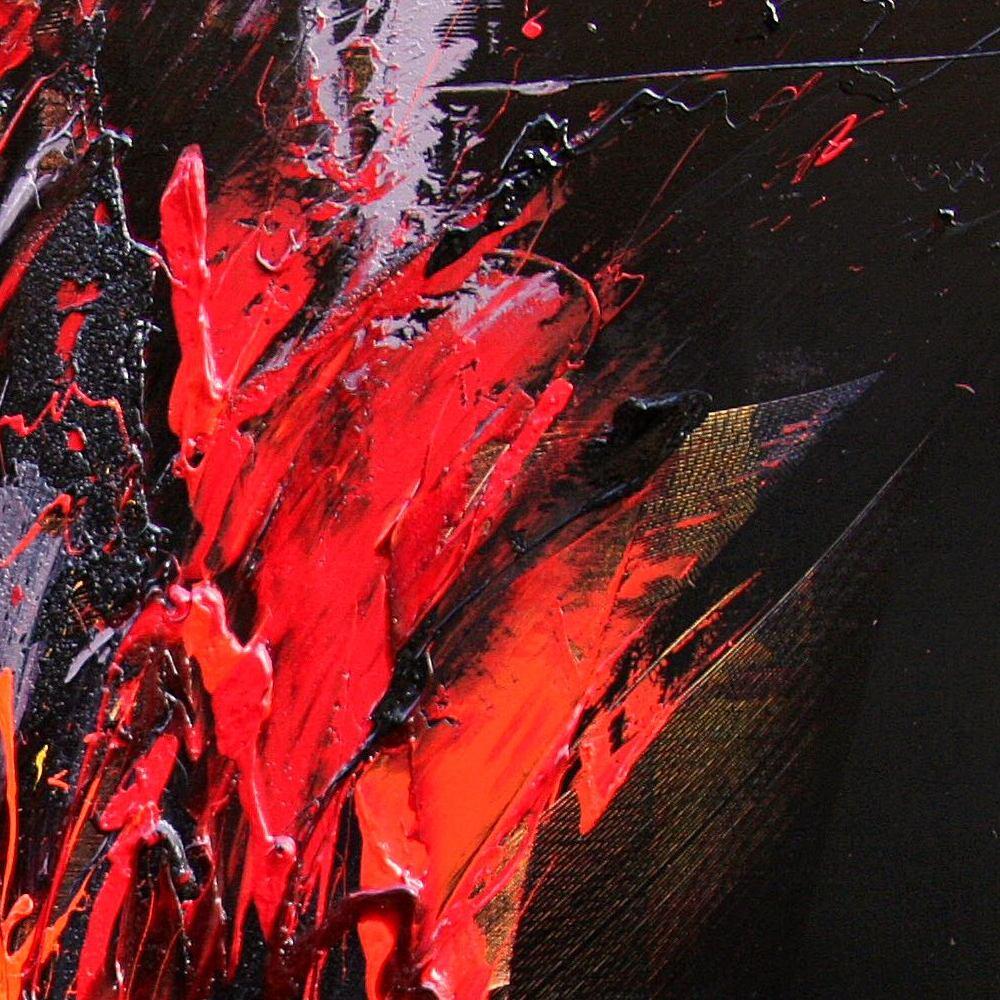 Red and Mauve Fireworks on Dark Background Squared Abstract Oil Painting 5