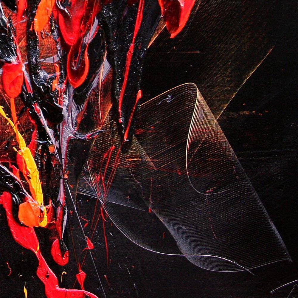 Red and Mauve Fireworks on Dark Background Squared Abstract Oil Painting 2