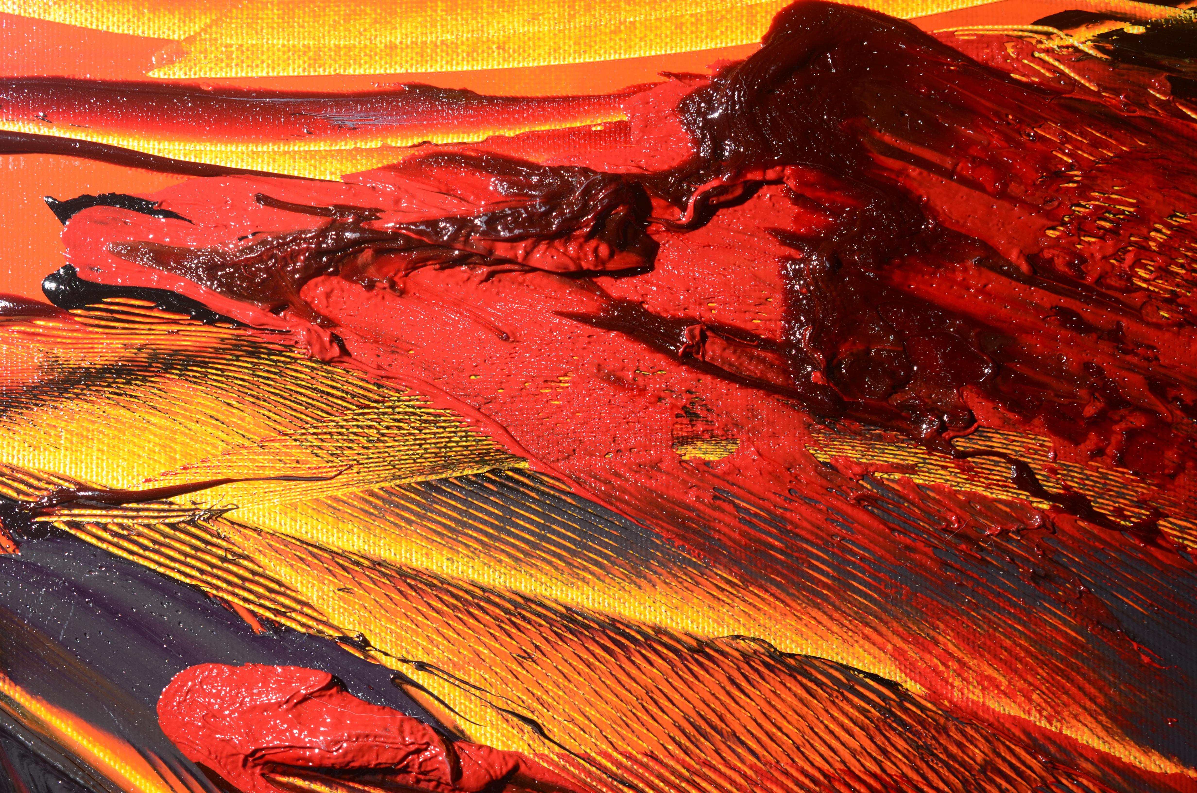 Abstraktes Ölgemälde mit Lava-Magma- Explosion in Rot, Orange und Schwarz, ohne Titel im Angebot 1