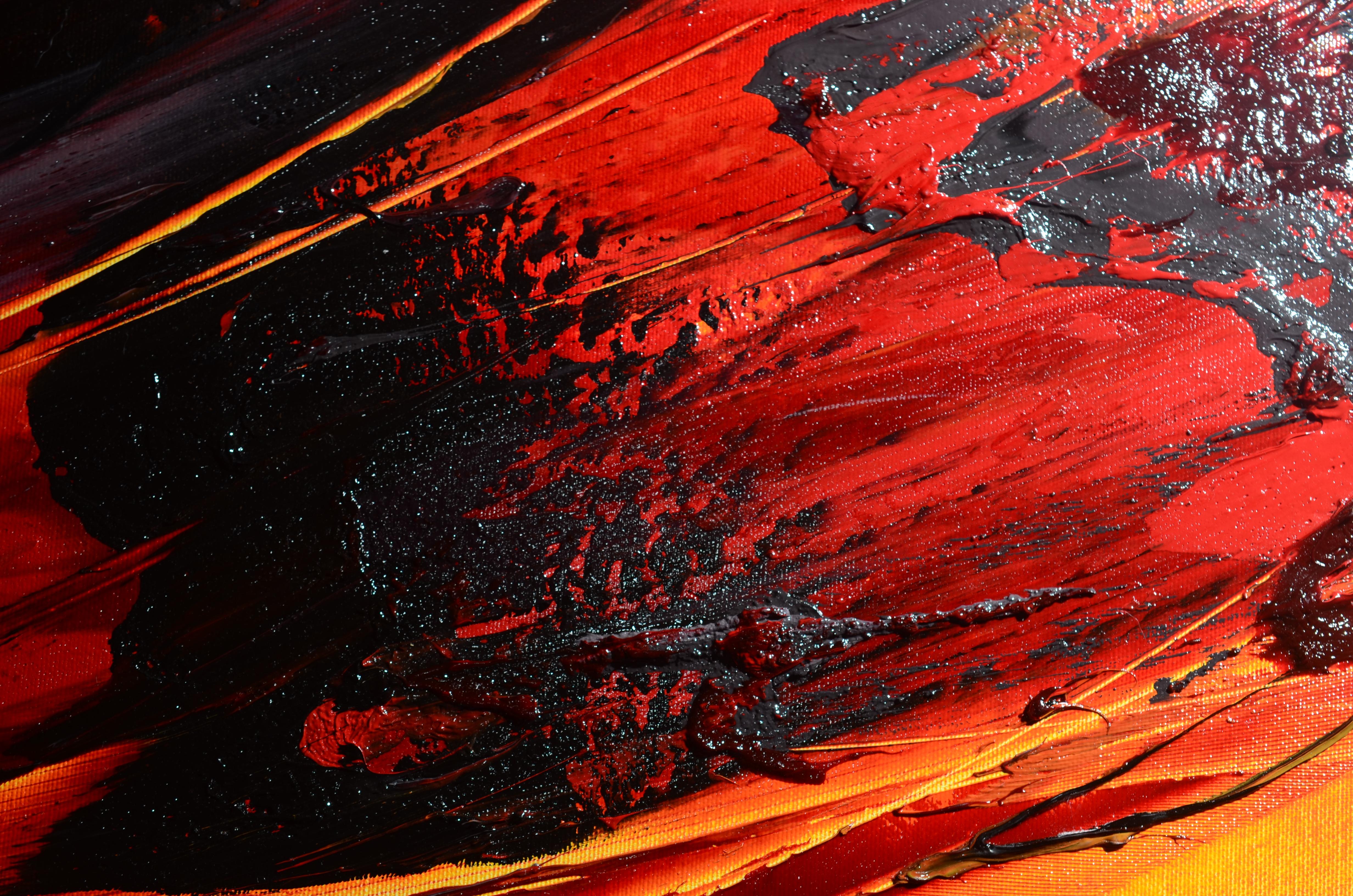 Rosso Arancione Nero Lava Vulcanica Esplosione di Magma Pittura ad olio astratta, Senza Titolo 2