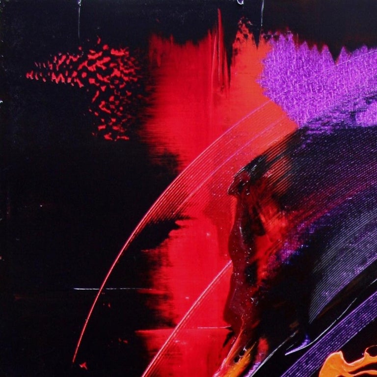 Jean Soyer Red Purple And Orange On Black Abstract Oil Painting