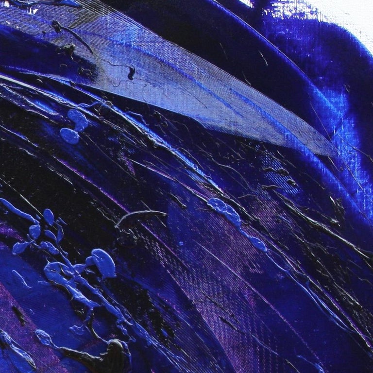 Rising Dark Blue And Purple Abstract Oil Painting On White Background