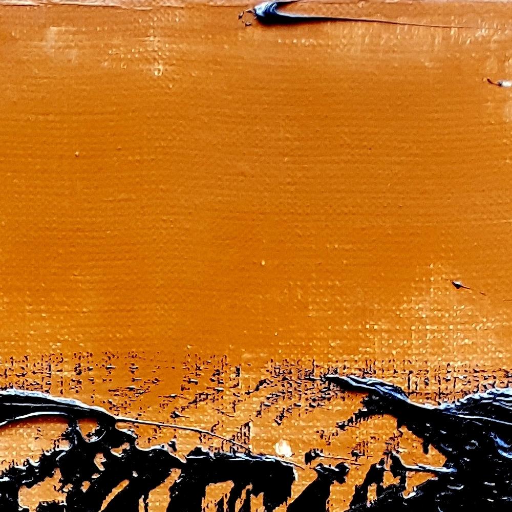 Small Black Wave on Ochre Background Abstract Landscape Oil Painting For Sale 8