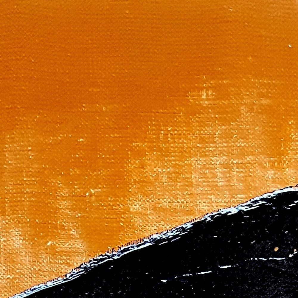 Small Black Wave on Ochre Background Abstract Landscape Oil Painting - Orange Abstract Painting by Jean Soyer