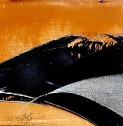 Petite vague noire sur fond ocre - Peinture à l'huile - Paysage abstrait