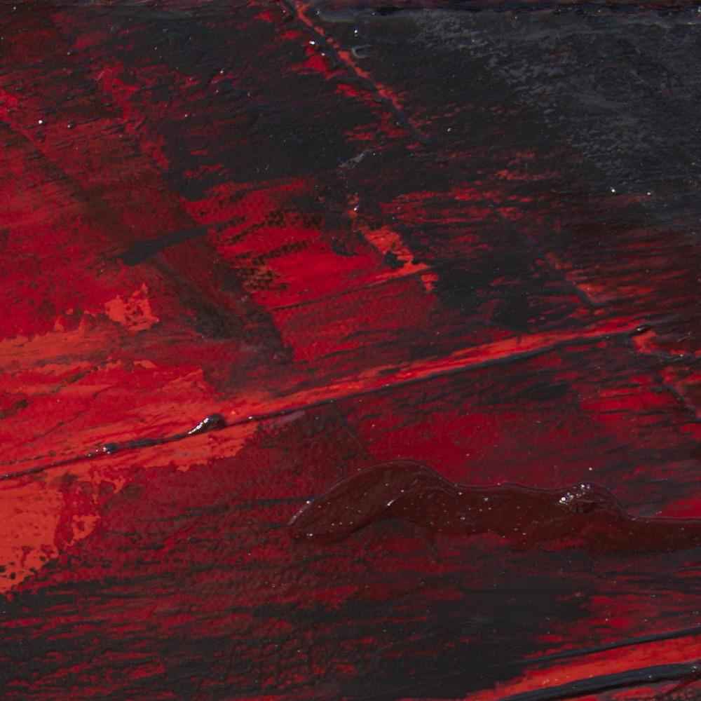 Petite peinture à l'huile abstraite carrée rouge foncé, orange, noir et gris en vente 5
